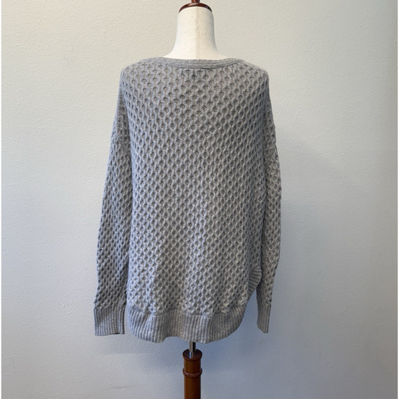 Title Nine Merino Wool Sweater Womens Size XL Chunky Grey Waffle Knit Speaking - Picture 3 of 7